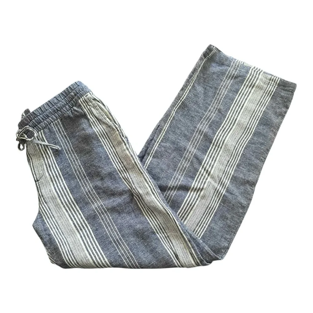 Old Navy Wide Leg Blue White Striped Linen Pants NWT Stretch Waist Size … - Picture 14 of 16